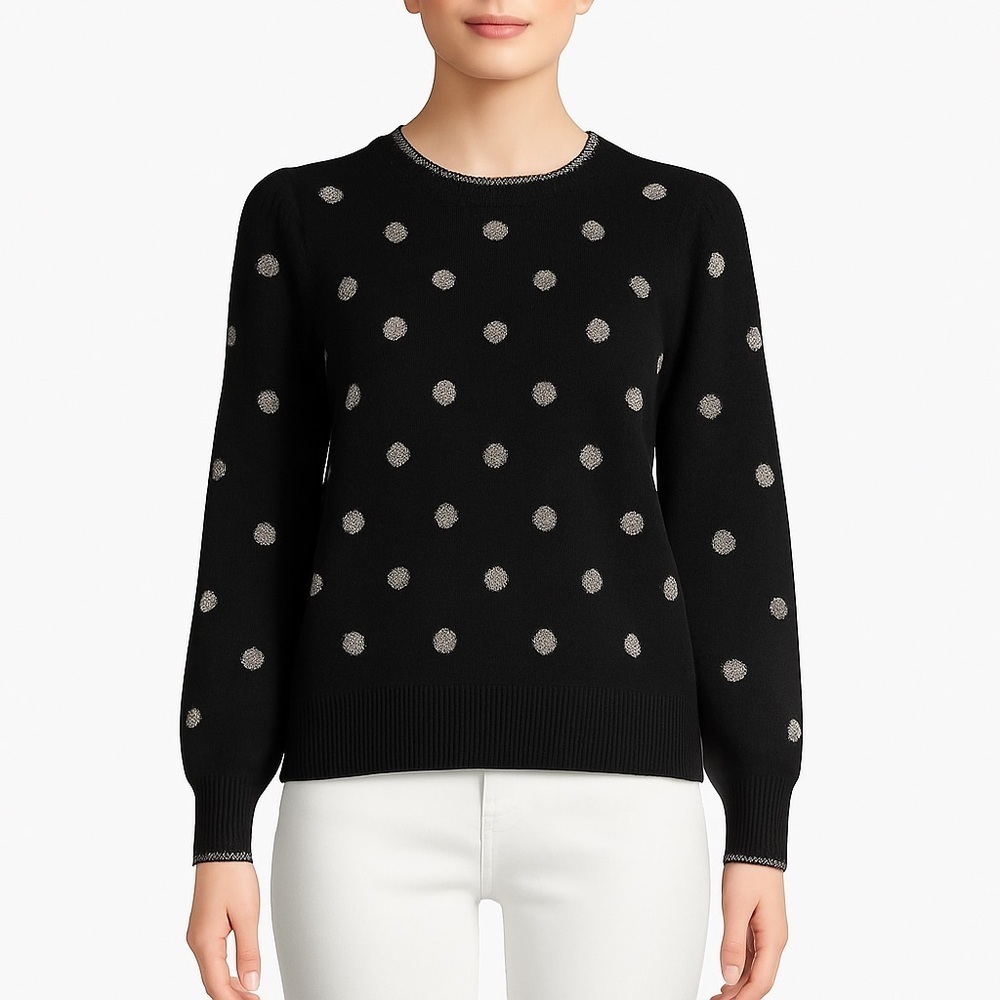 Adrianna Papell chic knit metallic polka dot pullover sweater puff sleeve M